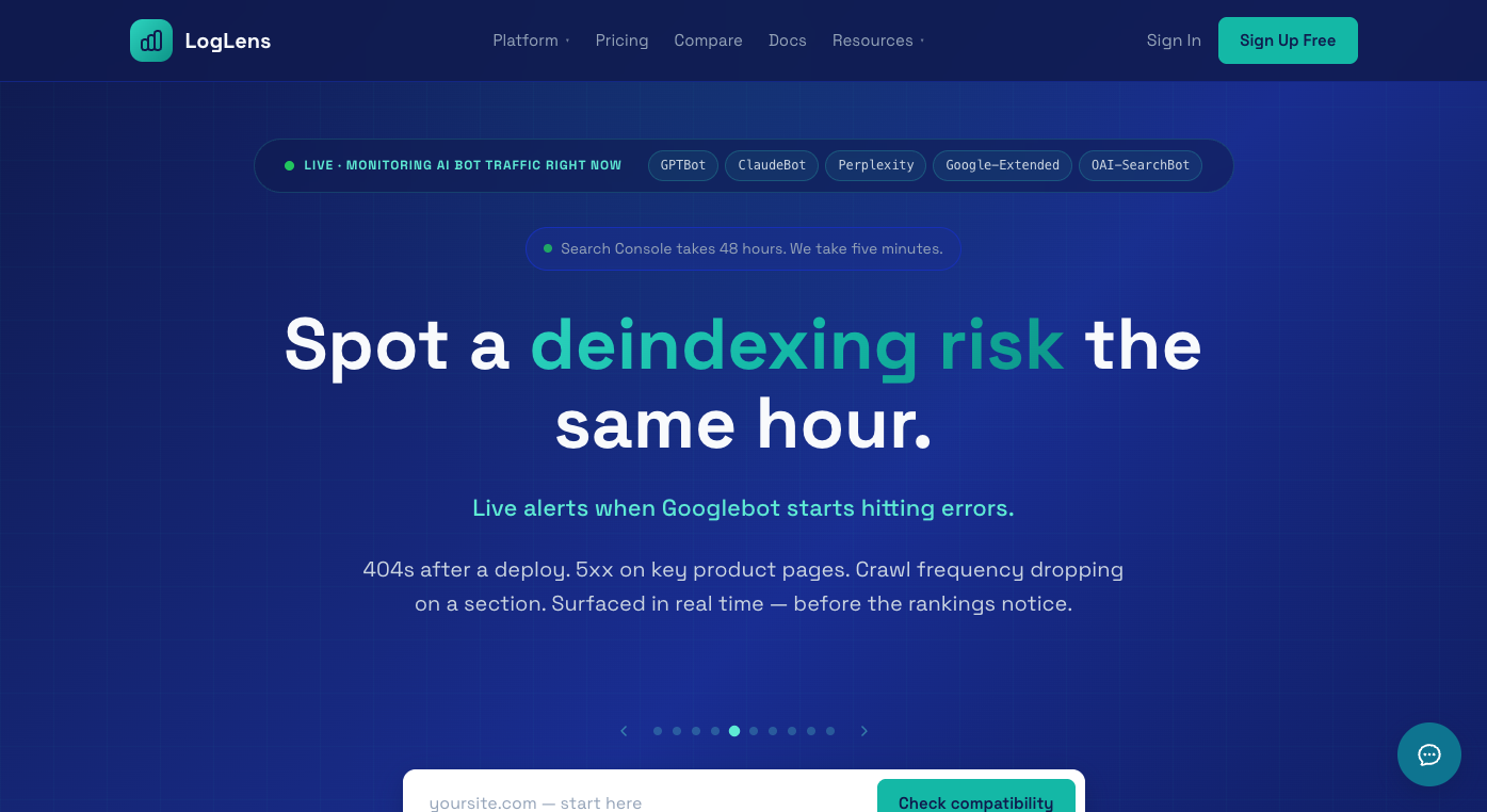 New persona-led marketing site, compare pages, free tools
